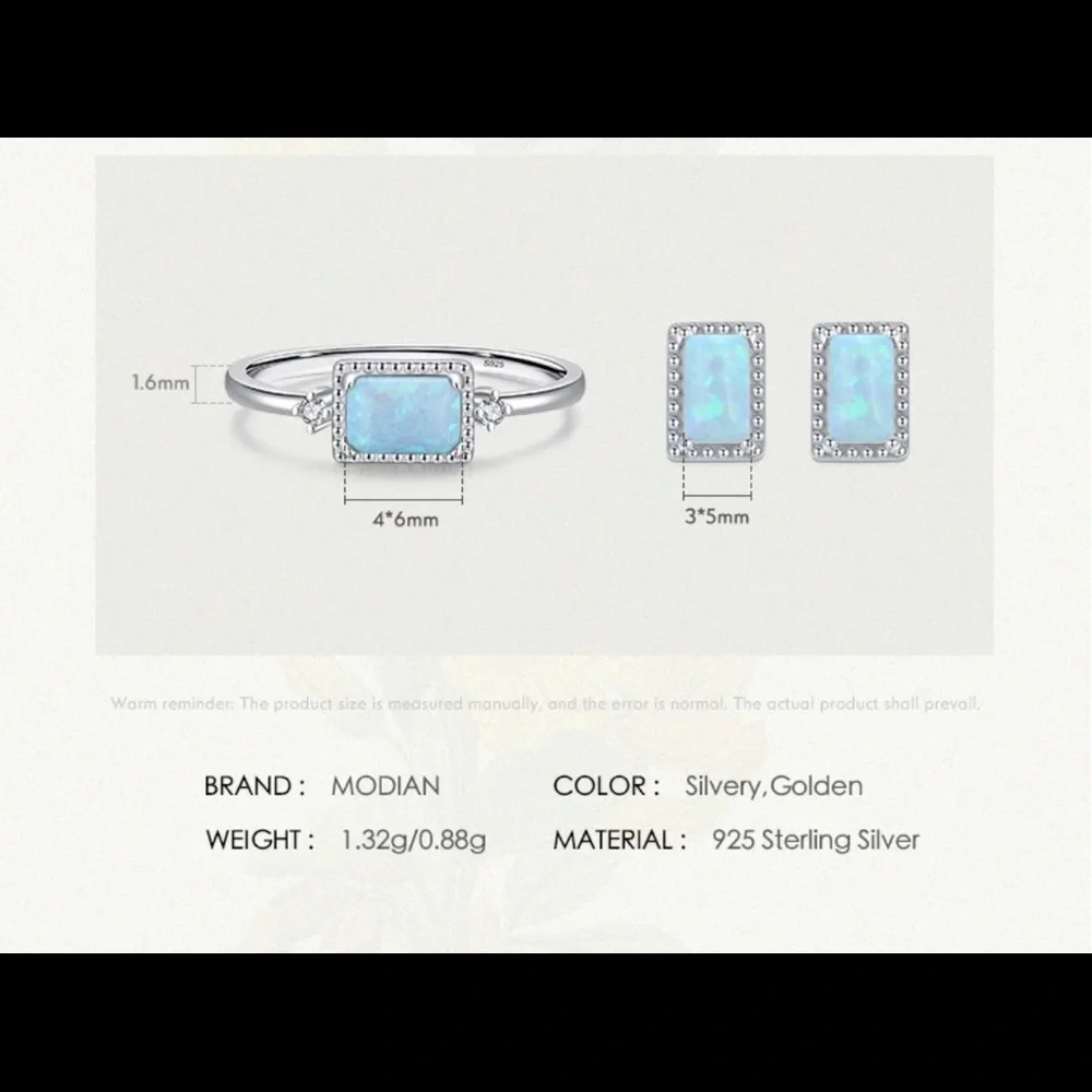 🌟HP🌟New 925 Sterling Silver Jewelry Set Natural Opal Ring & Earrings size7 - Picture 4 of 15